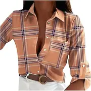 [Generic] Striped Three Quarter Sleeve Shirt Women's Printed Stand Collar Button Casual Long Sleeve Top Shirt Tee Shirts Work