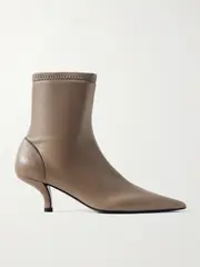 [TOTEME] TOTEME - The Heeled Sock Leather Ankle Boots - Taupe - IT37 IT 37 Brown