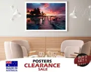 Sunset Sky Pier Seascape & Palm Trees View Maldives 70x50cm Poster Prints