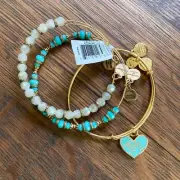NWT Alex and Ani MUM Color Infusion Bangles Set/3 Gold Turquoise Mom Mothers Day