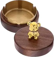 QUMIIRITY Wooden Retro Ashtray with Lid Round Walnut Holder for Office Home Easy to Clean Decorative for Safe Stylish Smoking Accessory