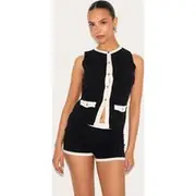 Petite Black Knitted Contrast Detail Mini Shorts, Black
