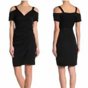 All Saints Size 2 Cadia Black Cold Shoulder Wrap Dress $285