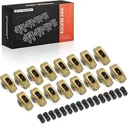 A-Premium 16Pcs Gold Aluminum Engine Roller Rocker Arms with Needle Bearings, Self-aligning Compatible with Chevy SBC 350, 1.6 Ratio, 3/8" Studs