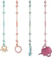4 Pack Dummy Clip Baby Toy Straps, Silicone High Chair & Stroller Straps, Pacifier Clip Holder with One Piece Design, Soft Flexible Binky Clips with Texture for Baby Boys and Girls