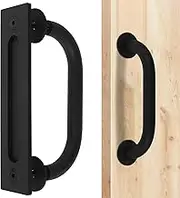 8inch Barn Door Handle Pull Set Carbon Steel Sliding Barn Door Handle with 2 Screws Wrench Flat Back-Plate Garage Gate Pull Doors Handles for Sliding Barn Door Wooden Gate