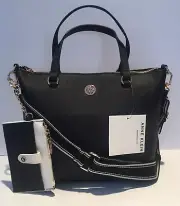 NEW WITH TAGS ANNE KLEIN STYLE TOP ZIP SATCHEL HANDLES/CROSSOVER BLACK HANDBAG