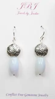 Chalcedony Blue 9mm x 13mm Barrel Gemstone .925 Sterling Silver Earrings 1 1/2"