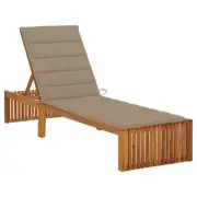 Wooden Sun Lounger With Cushion Adjustable Sunbed Patio Deck Balcony Daybed