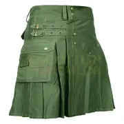 Scottish Handmade Utility Kilt Men Olive Green Utility Kilt & Custom Size Kilts