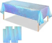 Iridescent Table Cloths (4 Packs，Blue) - Rectangular Plastic Table Cover Disposable Tablecloth Birthday Decorations Waterproof Foil Tablecloth Bachelorette Party Mermaid Party 54x108 Inches