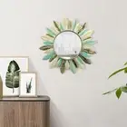 Iron Art Feather Mirror Wall Decoration Modern Circle Bohemian for Home Dinning