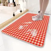 GGP Red Plaid Pattern Pvc Non Slip Bath Mat 50X80Cm Shower Drain Hole Design, Soft & Quick Dry Bathroom Rug