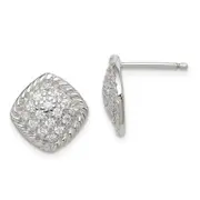 Sterling Silver Square Cz Post Earrings