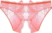 [Qiyifuwang] Women's Crotchless Thong Underwear Womens Sexy G-String Lace Thongs Panties Underwears Low Rise Cheeky Lingerie Brief Orange,Medium, #01_orange, Medium