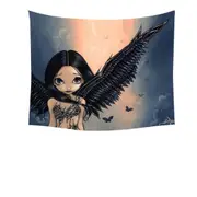 Beautiful Black Winged Angel Tapestry