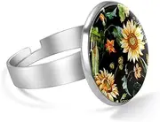 [FVQL] Adjustable Ring for Girls, Sunflower Vintage Pattern
