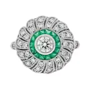 Art Deco Style Lab Created Diamond Emerald Engagement Ring14K White Gold FN Ring