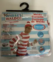 Where's Waldo Shirt Hat Glasses Adult Costume Kit Small/Medium NEW SEALED