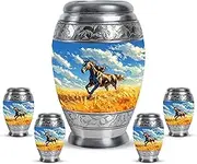 Horse Urns - Urn for Ashes Adult Female - Small Urns - Blue Adult Funeral for Human Ashes Women - Burial Urn for Human Ashes (Combo of 5, Large 10 Inch & Small 3 Inch)