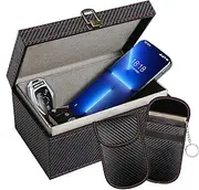 MAEZOE Large Faraday Box & 2 Pack Faraday Bag for Car Keys, Carbon Fiber Leather Faraday Key Fob Protector, Car RFID Signal Blocking Holder, Anti-Thef