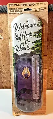 Large Black Bear Welcome Sign Thermometer Rustic Lodge Cabin Camping Home Decor