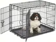 Pet Dog Crate, 30 Inches Metal Wire Puppy Cat Double Door Folding Dog Metal Kenn
