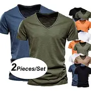 Men's T Shirt Tee Top Short Sleeves V Neck Summer Plain Fashion Designer Basic Vacation Street Going out WhiteBlack White and Blue Orange / Green Top Tee for M