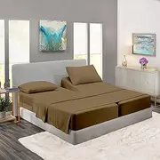 Rajlinen Split Queen Sheets Sets for Adjustable Bed Cotton, 5 Piece Split Queen Sheet Set, 600 TC Egyptian Cotton Sheets, Luxury Sheets, 16" Deep Pocket, 2 Fitted Sheet, Taupe Solid