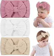 DiULi Baby Headbands, 3 Pcs Baby Headbands for Girls Stretchy Soft Babys Bows Cute Headwear Nylon Toddler Infant Hairbands Babys Turban Headband Elastic Hair Bands for Kids Infants Toddlers Newborn（B）