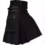 Scottish Black Utility Kilt For Men Modern Hybrid Kilt Cotton