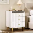 Night Stand, Fluted White Nightstand with 3 Drawers, End Table with Gold Legs...