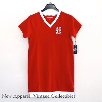 TOMMY HILFIGER Women's Size S V-Neck French Terry Varsity Dress, Short Sleeve