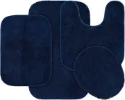 Garland Rug Traditional Nylon Washable Navy 4 Piece Set - Lid, Contour, 2 Bath