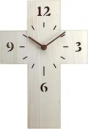 Silent Wooden Cross Wall Clock - Battery-Powered, Irregular Shape for Home Decor Cross Clock