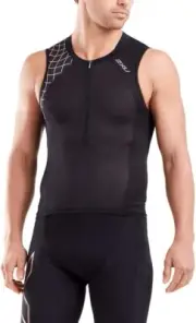 2XU Men's Compression Tri Singlet (Black/Gold, Small)