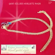 NEW 22CT GOLD PLATED LEAF ARRIVAL INDIAN PAKISTANI PAIR OF ANKLET PAYAL CHAIN UK