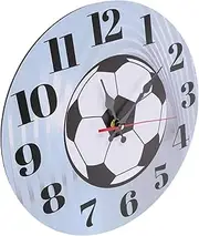 KOMBIUDA Football Wall Clock Sport Theme Round Decorative Silent Hanging Clock for Bedroom Living Room