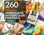 260 Midjourney Prompts - Minimalistic Watercolor Paintings, Midjourney Wall Art