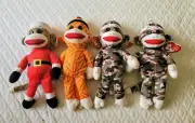 4 TY Beanie Babies SOCK Monkey Santa Camouflage Mummy Orange Vintage Retired