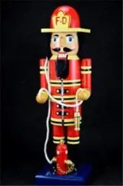 14" Nutcracker FIREMAN RED YELLOW Hose 'n Hydrant Black Hair and Beard 155212