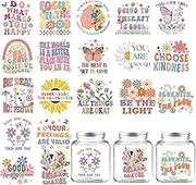 Flower UV DTF Transfer Stickers - 20 Sheets Boho Mental Health Butterfly Rub on Transfers for Crafts Waterproof Cup Wraps for 16 oz Glass Cups Card Making Gift Wrapping Home Decoration