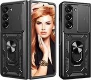 [CCSmall] for Samsung Galaxy Z Fold5 Case with Slide Camera Cover for Men, Military Grade Drop Protective Phone Cover Case with Ring Kickstand for Samsung Galaxy Z Fold 5 SJ Black