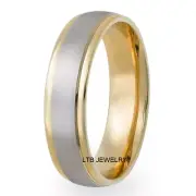 MENS 18K TWO TONE GOLD WEDDING BANDS RINGS 6MM SATIN FINISH WHITE & YELLOW GOLD