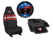 SET OF 3 SYDNEY SWANS AFL CAR SEAT COVERS + STEERING WHEEL COVER + FLOOR MATS