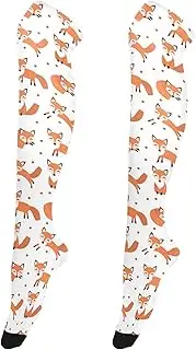 [Caihoyu] Women'S Knee High Socks Retro Style Extra Long Tigh High Socks Baseball Socks Football Socks for Parties Cute Fox Pattern Foxy Endless, Cute Fox Pattern Foxy Endless