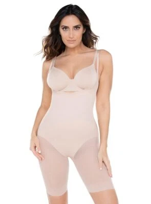 Miraclesuit Shapewear Extra Firm Sheer Shaping Open Bust Mid-Thigh Slimmer Nude