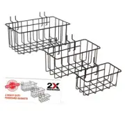 Heavy Duty Peg Board Hook Baskets for ¼ Pegboard Holes, Set of 3 Black 3 Pack