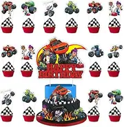 25pcs Blaze and the Monster Machines Birthday Decorations With 1 Cake Topper, 24 Cupcake Toppers for Monster Machines Party Supplies