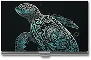 [VFMKT] Slim Metal Business Card Holder Portable Business Card Case Pocket Name Card Holder Glowing Green Sea Turtle Wallet for Men Women Office Travel
